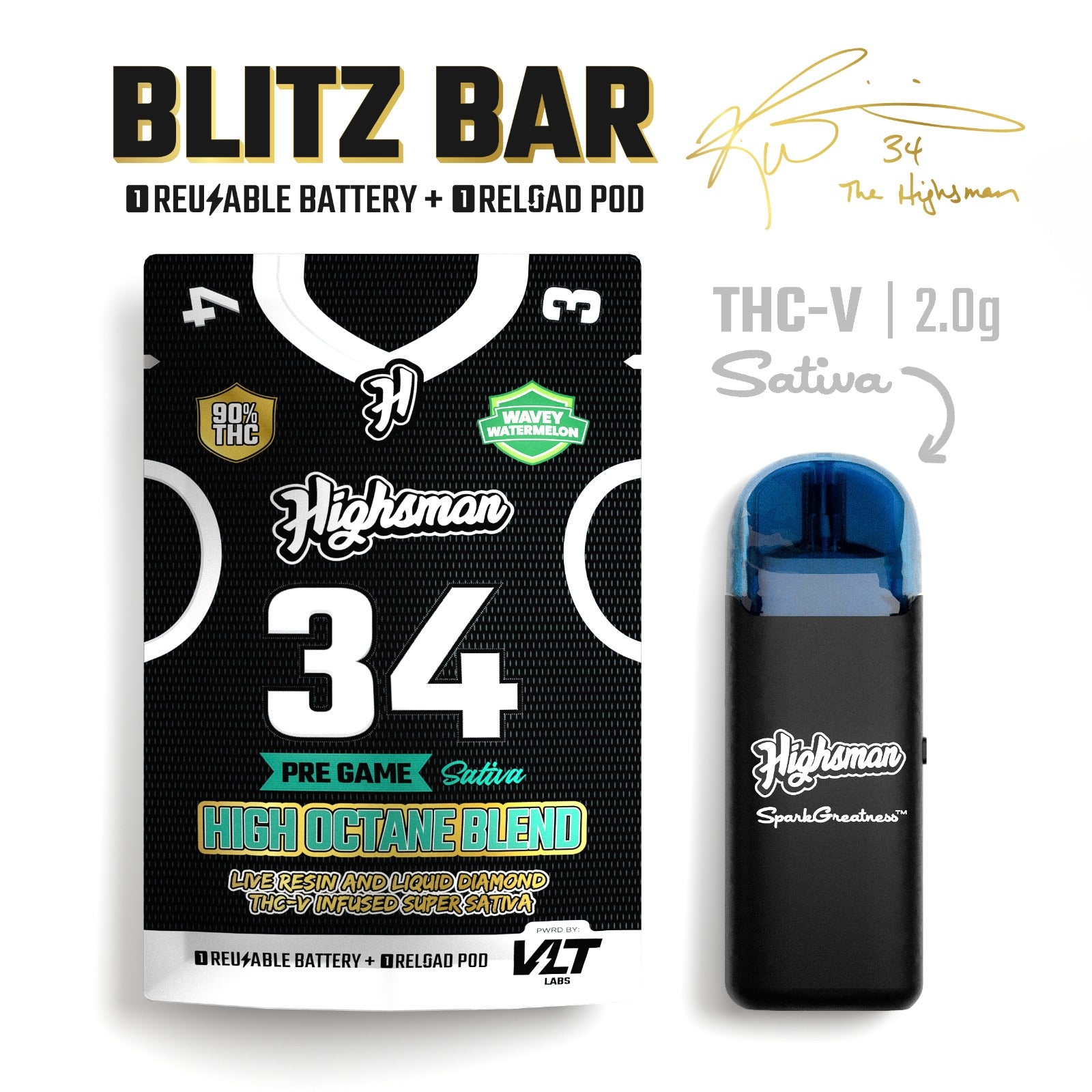 Highsman | Blitz Bar Black Line | High Octane Blend | Wavey Watermelon | Sativa | Live Resin All-In-One | 2g approved menu image
